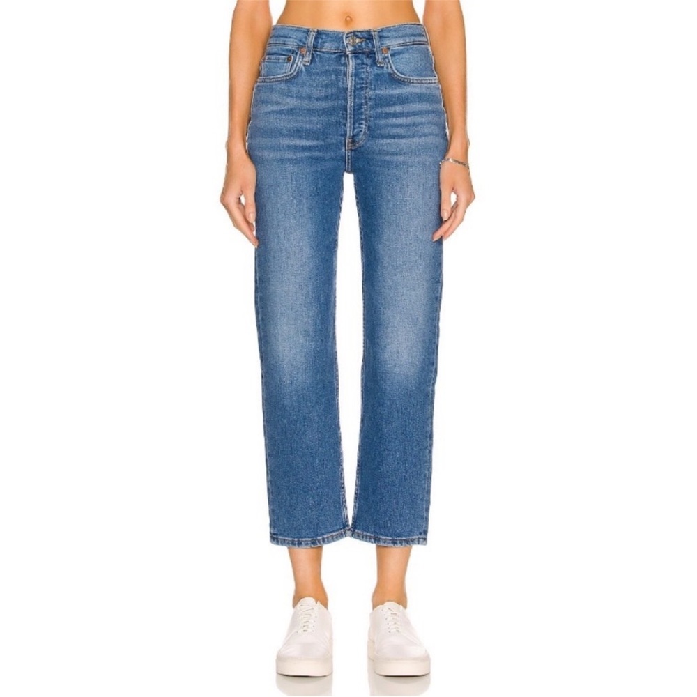 RE/DONE 70s Stove Pipe Crop Jeans in Dusted Blue Size 28